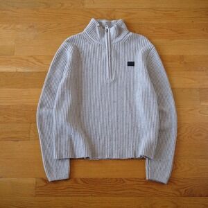 G-Star Raw Quarter Zip Sweater Men Medium Oatmeal Speckled Ribbed Knit Mock Neck